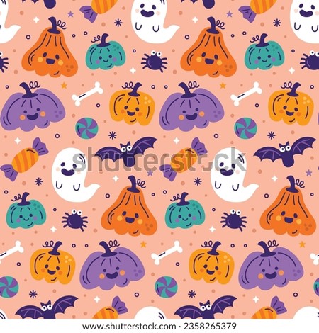 Halloween seamless pattern background. Halloween pattern. Happy Halloween background. Halloween season celebration. October 31. Vector Illustration. Poster, Banner, Greeting Card. glowing pumpkin.