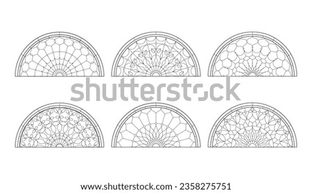 Glass church windows. Catholic black and white semicircles. Royalty-Free Stock Photo #2358275751