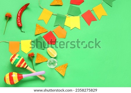 Frame made of Mexican symbols for Independence Day on green background