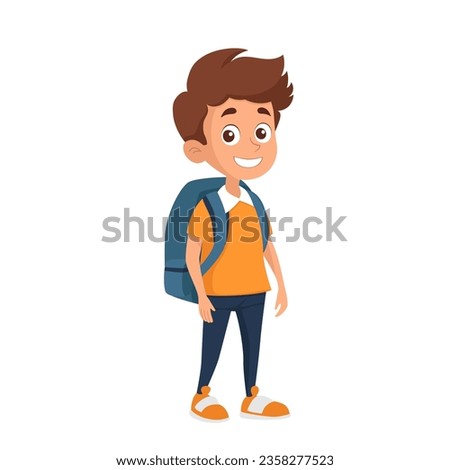 Boy with backpack going to school. Pupil cartoon character. Back to school concept. Isolated vector illustration Royalty-Free Stock Photo #2358277523