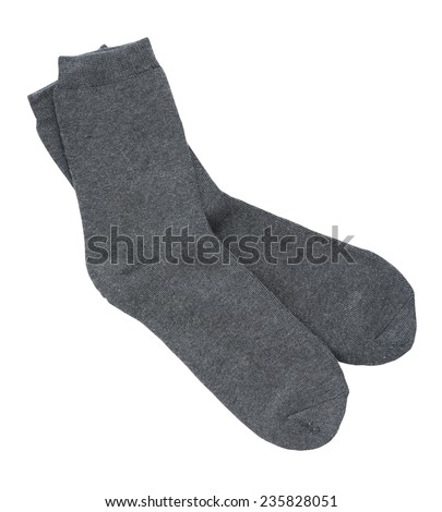 Pair of gray wool socks on white background. Isolated with clipping path