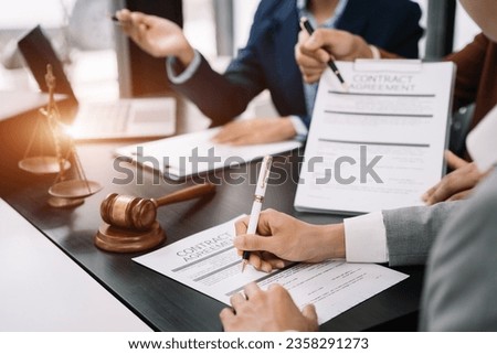 Businessman or Lawyer signing contract making a deal, classic business at office in the morning. 