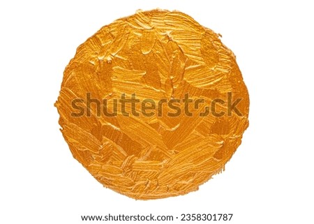Circle Brush Stroke Texture of Golden Acrylic Color Isolated on White Background