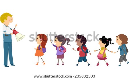 Illustration of Kids Following the Instructions of a Teacher During a School Drill