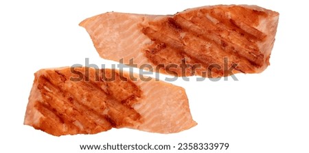 Grilled red fish fillet isolated on transparent background png. Cooked fish with pepper mix.	