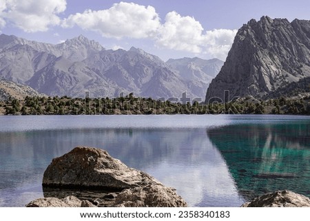 summer mountain lake in the heart of Tajikistan. High quality photo