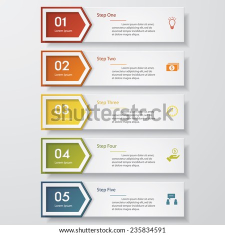 Design clean number banners template/graphic or website layout. 5 steps. Vector.