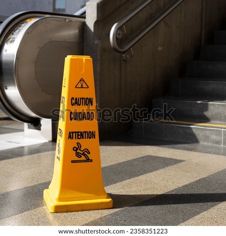 wet floor sign, warning sign on stairs