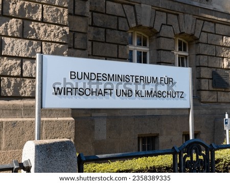 Bundesministerium für Wirtschaft und Klimaschutz (Federal Ministry for Economic Affairs and Climate Action) sign in front of the BMWK building. Government and politics in Germany.