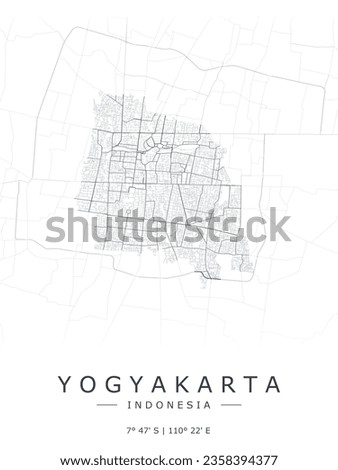 Yogyakarta vector map. Detailed map of Yogyakarta city in Indonesia. Jogja cityscape panorama. Best free vector illustration. Outline map with highways and streets. Tourist decorative street map.