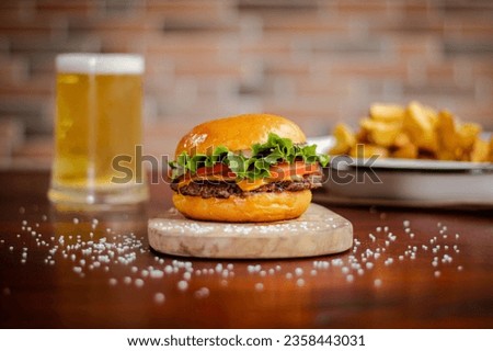Smash Burger Beer and Fries Royalty-Free Stock Photo #2358443031