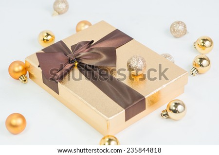 Gift boxes and christmas balls,Isolated on white.