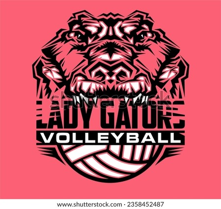 lady gators volleyball with half mascot for school, college or league sports