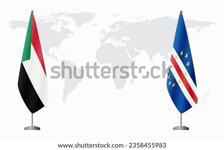 Sudan and Cape Verde flags for official meeting against background of world map.