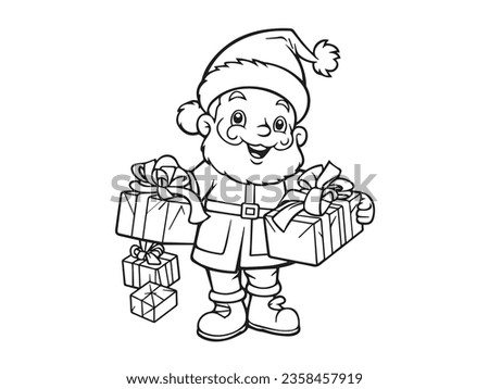 A cute santa claus bring a gifts, this adorable and charming childern coloring book illustration feature cute and endering characters, perfect for young kids