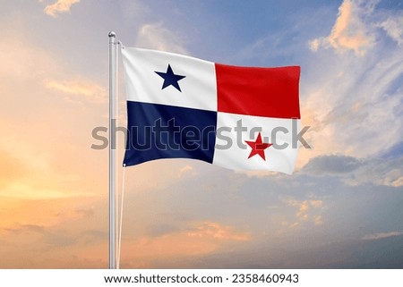 Panama flag waving on sundown sky Royalty-Free Stock Photo #2358460943