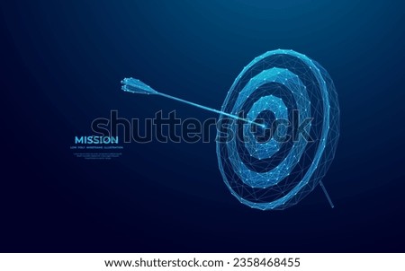 Abstract digital target with an arrow in the center. Growth strategy or financial goal concept. Futuristic low poly wireframe vector illustration on blue technology modern background. The bull's eye. Royalty-Free Stock Photo #2358468455
