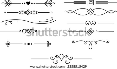 Text Divider thin line icons set. Outline sign border element collection kit. Page Decoration linear vector paper break, book . Simple separator black contour symbol isolated on transparent background Royalty-Free Stock Photo #2358515429