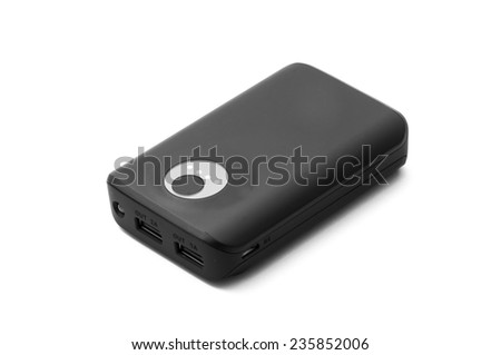 black battery bank with white background 