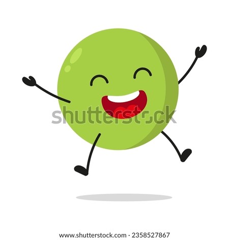 Cute happy peas character. Funny victory jump celebration vegetable cartoon emoticon in flat style. bean emoji vector illustration Royalty-Free Stock Photo #2358527867