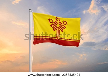 Chuvashia flag waving on sundown sky