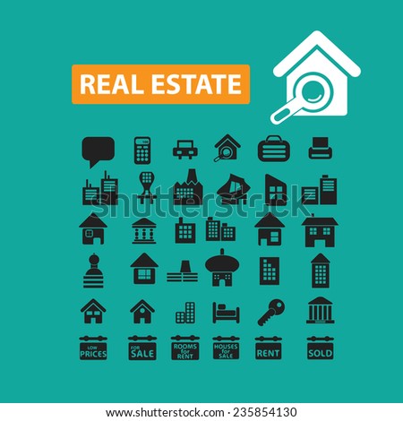 real estate, house, building icons, signs set, vector