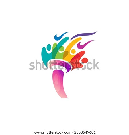People care logo, Torch icon with charity design template, 3d colorful Royalty-Free Stock Photo #2358549601