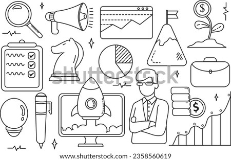 set of vector doodle element company symbols and icons. start-up doodles hand drawn