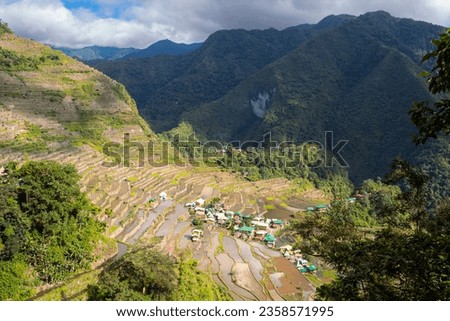 Beautiful landscape Batad rice terrace in Banaue, Philippines. Aerial view with copy space for text