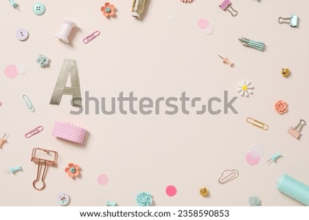 Scrapbooking, on a light background, flat lay. Royalty-Free Stock Photo #2358590853