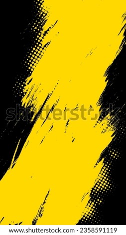 Abstract Geometric Yellow Frame Grunge Texture With dot Halftone Pattern Design In Black Background. vertical layout. retro or vintage style vector illustration