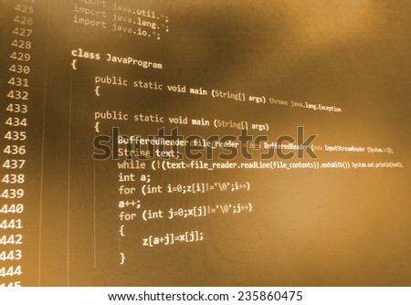 Software developer programming code. Abstract computer script  code.  Selective focus.   (MORE SIMILAR IN MY GALLERY)