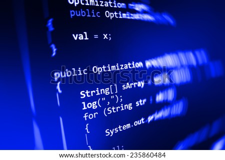 Software developer programming code. Abstract computer script  code.  Selective focus. Blue color.  (MORE SIMILAR IN MY GALLERY)