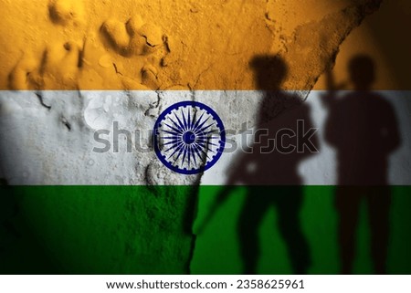 India or Bharat flag on wall and soldiers shadow
