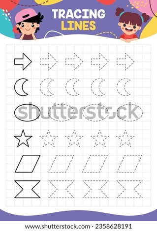 Tracing Lines Exercise Worksheet For Kids Royalty-Free Stock Photo #2358628191