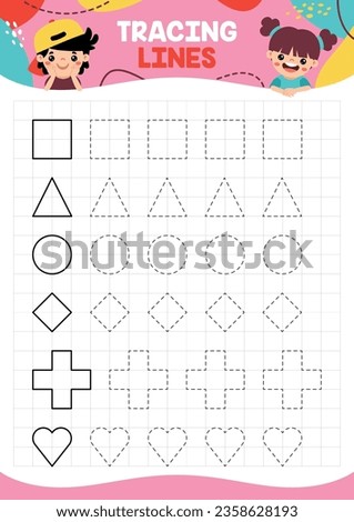 Tracing Lines Exercise Worksheet For Kids Royalty-Free Stock Photo #2358628193
