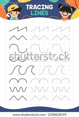 Tracing Lines Exercise Worksheet For Kids Royalty-Free Stock Photo #2358628195