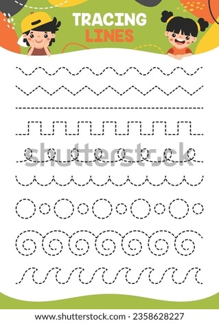 Tracing Lines Exercise Worksheet For Kids Royalty-Free Stock Photo #2358628227