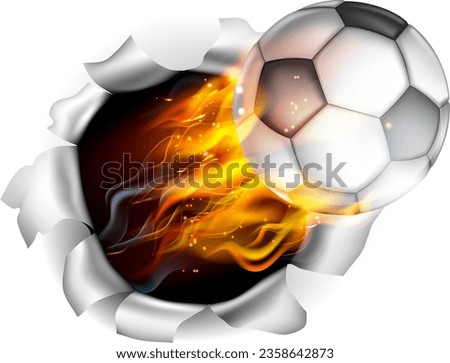 A Soccer football ball with flames and fire breaking through the background