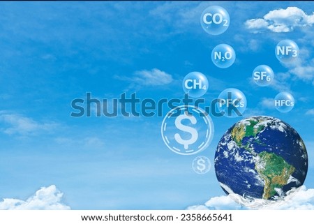 Capturing greenhouse gases such as carbon dioxide, methane and other gases in the ionosphere, capture, use or storage for carbon offset credit.Elements of this image furnished by NASA. Royalty-Free Stock Photo #2358665641