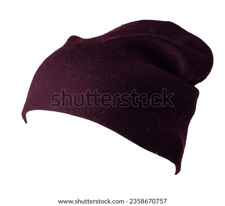 burgundy hat isolated on white background .knitted hat . Royalty-Free Stock Photo #2358670757