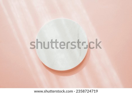 White marble cosmetic podium product design, product presentation scene for cosmetic beauty product presentation. Top view. Copy space Royalty-Free Stock Photo #2358724719