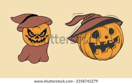 Halloween pumpkins in vector with a set of different faces for icons and decorations on dark background. Vector illustration.