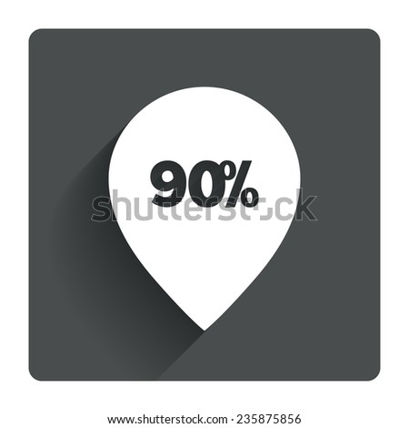 90% sale pointer tag sign icon. Discount symbol. Special offer label. Gray flat square button with shadow. Modern UI website navigation. Vector