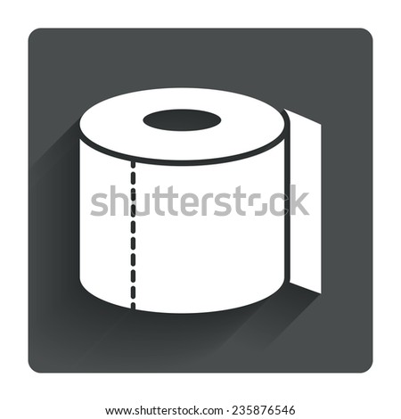 Toilet paper sign icon. WC roll symbol. Gray flat square button with shadow. Modern UI website navigation. Vector
