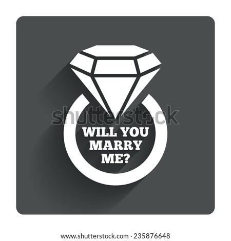Will you marry me ring sign icon. Engagement symbol. Gray flat square button with shadow. Modern UI website navigation. Vector
