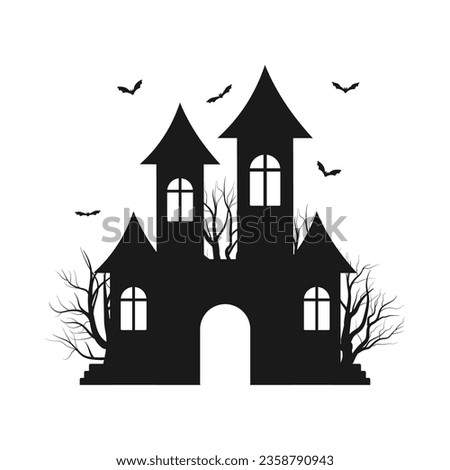 Creepy house silhouette halloween illustration