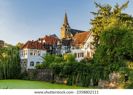 The historical centre of Essen Kettwig at the Ruhr river in the evening sun, Germany Royalty-Free Stock Photo #2358802111
