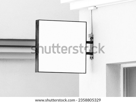 Blank black and white hanging wall sign mockup, square modern style outdoor signage with copy space, company sign to add logo or text 