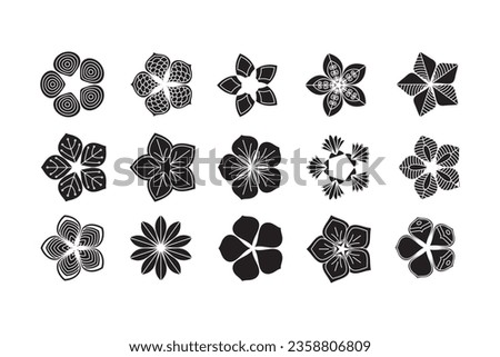 Set of Black and White Star Flower icons